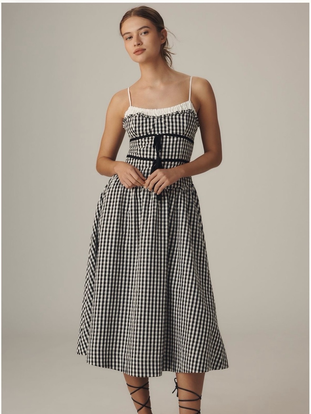 For Love & Lemons Black and White Gingham Midi Dress - Picture 7 of 8